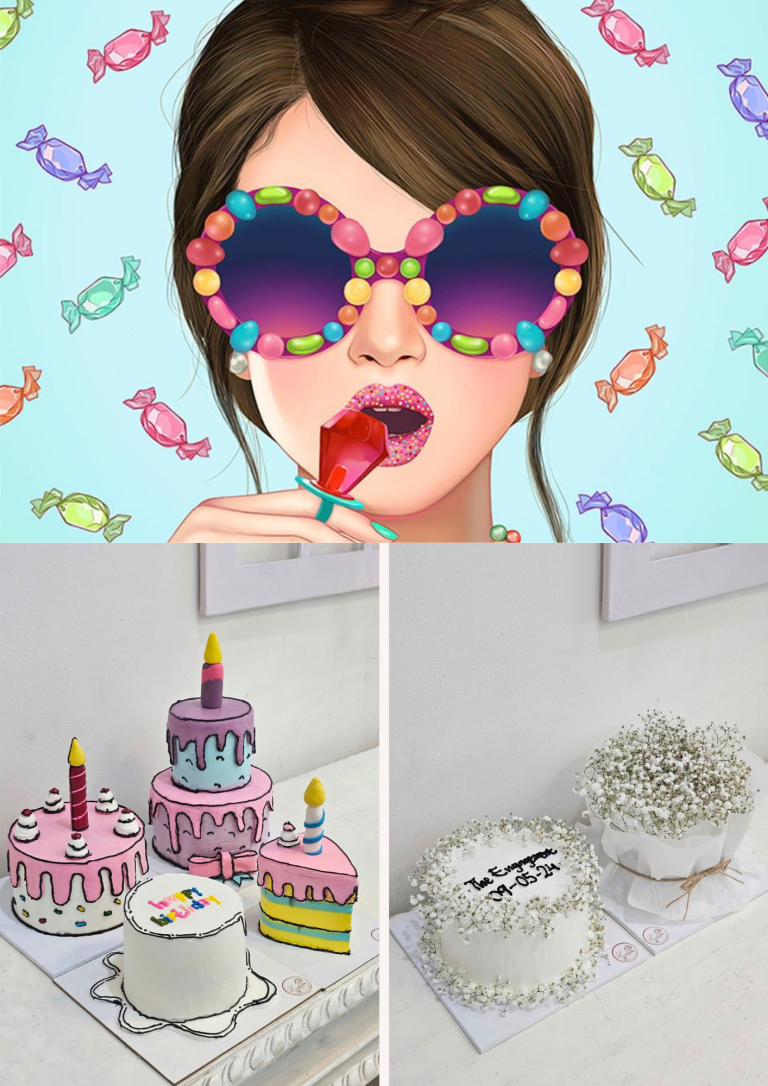 comic cake & engagement cake